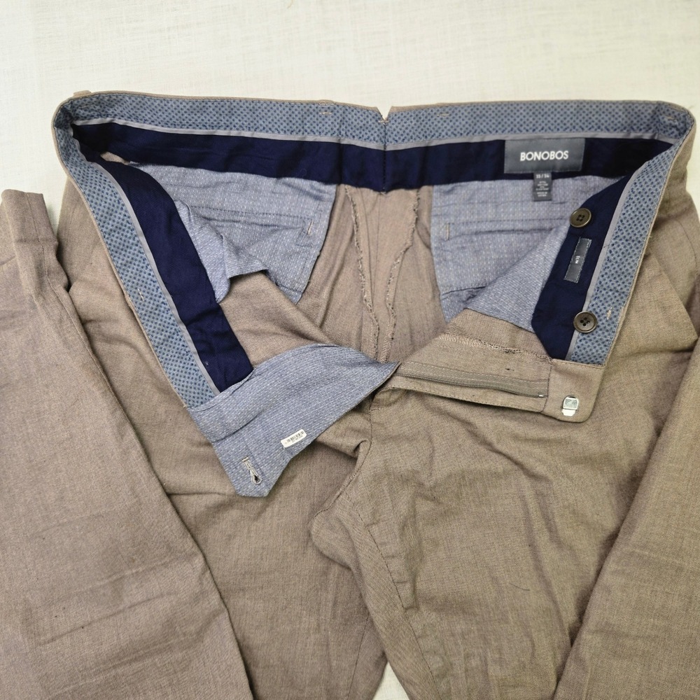 Bonobos Slim Chinos 33x34 Mens Tan Brown Stretch Cotton Trousers Business Casual - Picture 8 of 12